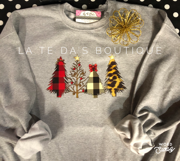 Leopard & Plaid Christmas Tree Crewneck Sweatshirt