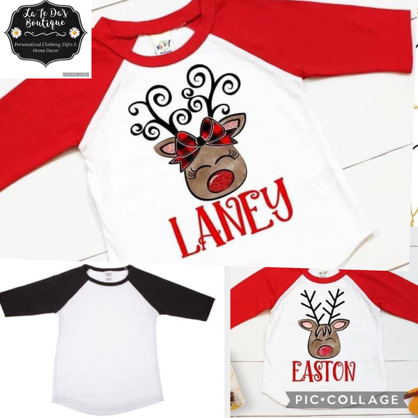 Personalized Reindeer Baseball T